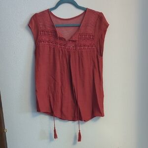 Mine Red Crochet Accent Blouse